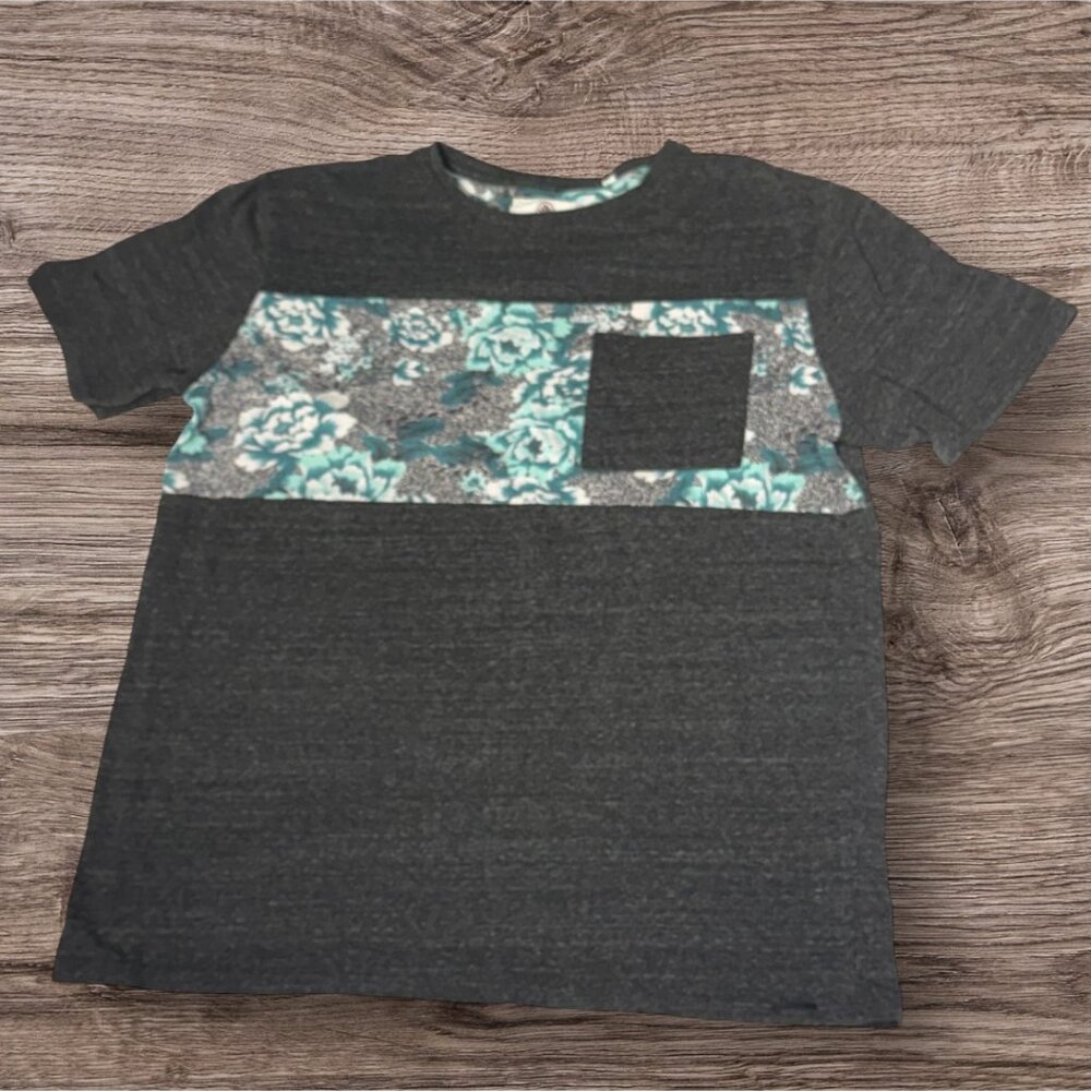 On The Byas Men's Short Sleeve Gray Heathered , Teal & Black Floral Design L